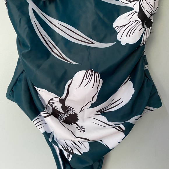 Lovely Floral Ruched Green One Piece Swim Suit - Picture 4 of 15
